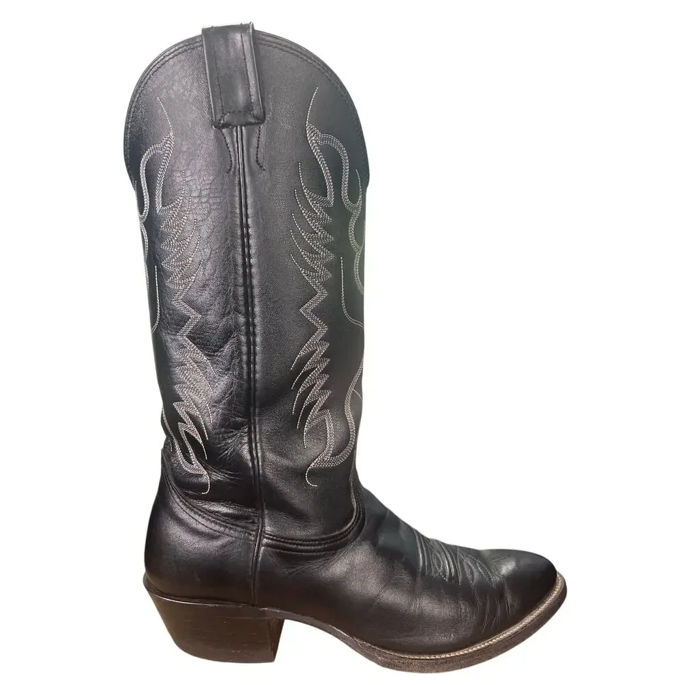 Vintage Nocona Men’s Black Leather Western Cowboy Boots Size US 8 D